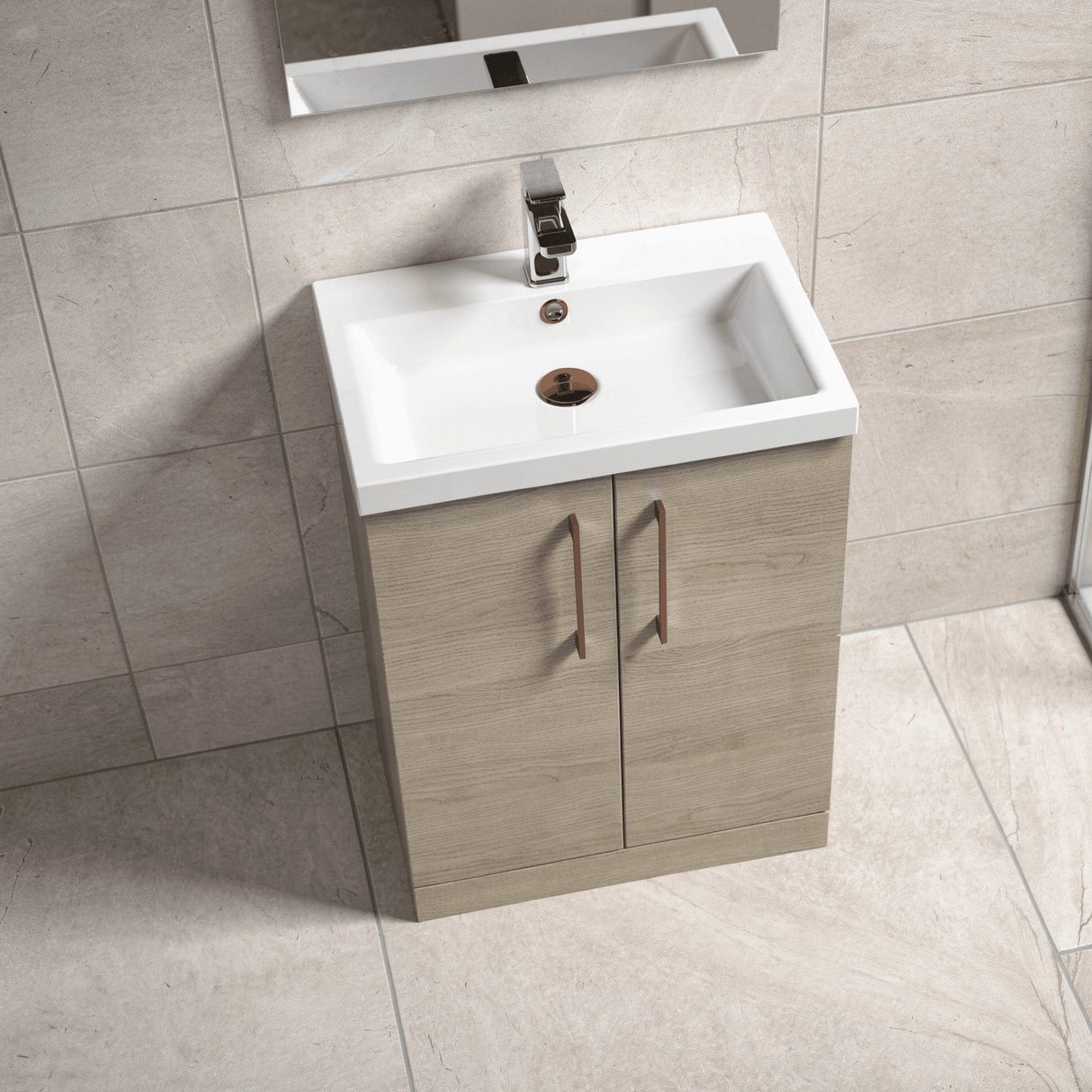 [BALARN2503AH019] Bramshall Floor Standing 2 Door Vanity Basin Unit with Mid-Edge Basin, 600mm, Choice of Colour and Handle Finish - Lifestyle 3