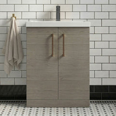 [BALARN2503AH019] Bramshall Floor Standing 2 Door Vanity Basin Unit with Mid-Edge Basin, 600mm, Choice of Colour and Handle Finish - Silo