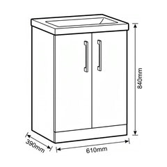 [BALARN2503AH1516] Bramshall Floor Standing 2-Door Vanity & Mid-Edge Basin – Choice of Colour and Handle Finish - Technical Drawing