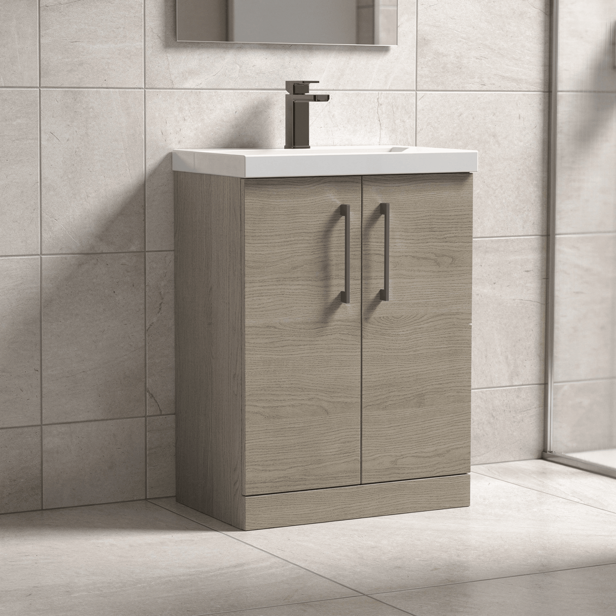 [BALARN2503AH716] Bramshall Floor Standing 2 Door Vanity Basin Unit with Mid-Edge Basin, 600mm, Choice of Colour and Handle Finish - Lifestyle 2