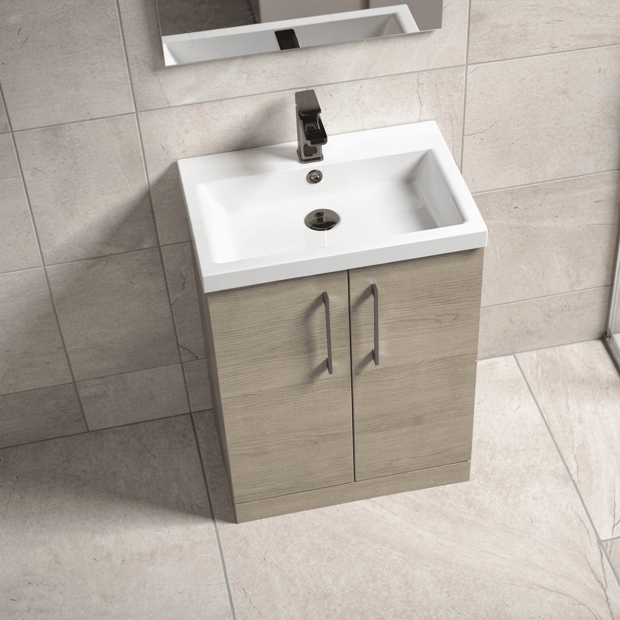 [BALARN2503AH716] Bramshall Floor Standing 2 Door Vanity Basin Unit with Mid-Edge Basin, 600mm, Choice of Colour and Handle Finish - Lifestyle 3