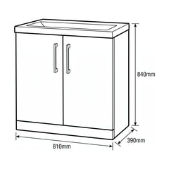 [BALARN2505AH017] Bramshall Floor Standing 2-Door Vanity & Mid-Edge Basin – Choice of Colour and Handle Finish - Technical Drawing