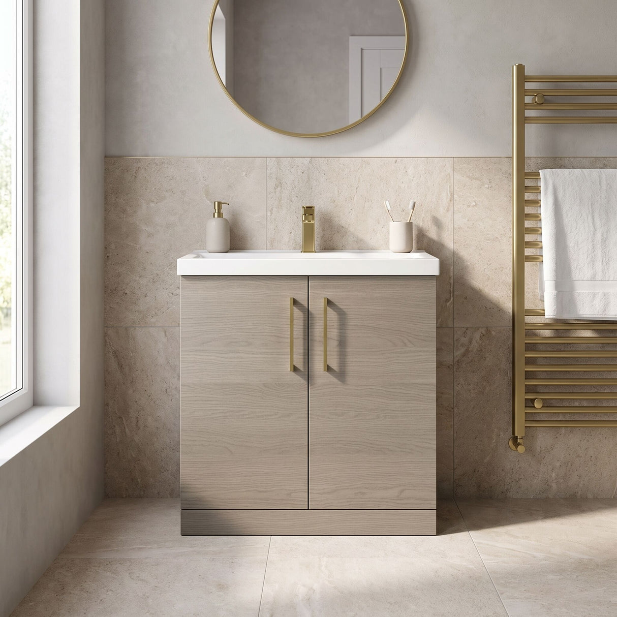 [BALARN2505AH017] Bramshall Floor Standing 2 Door Vanity Basin Unit with Mid-Edge Basin, 800mm, Choice of Colour and Handle Finish - Lifestyle 1