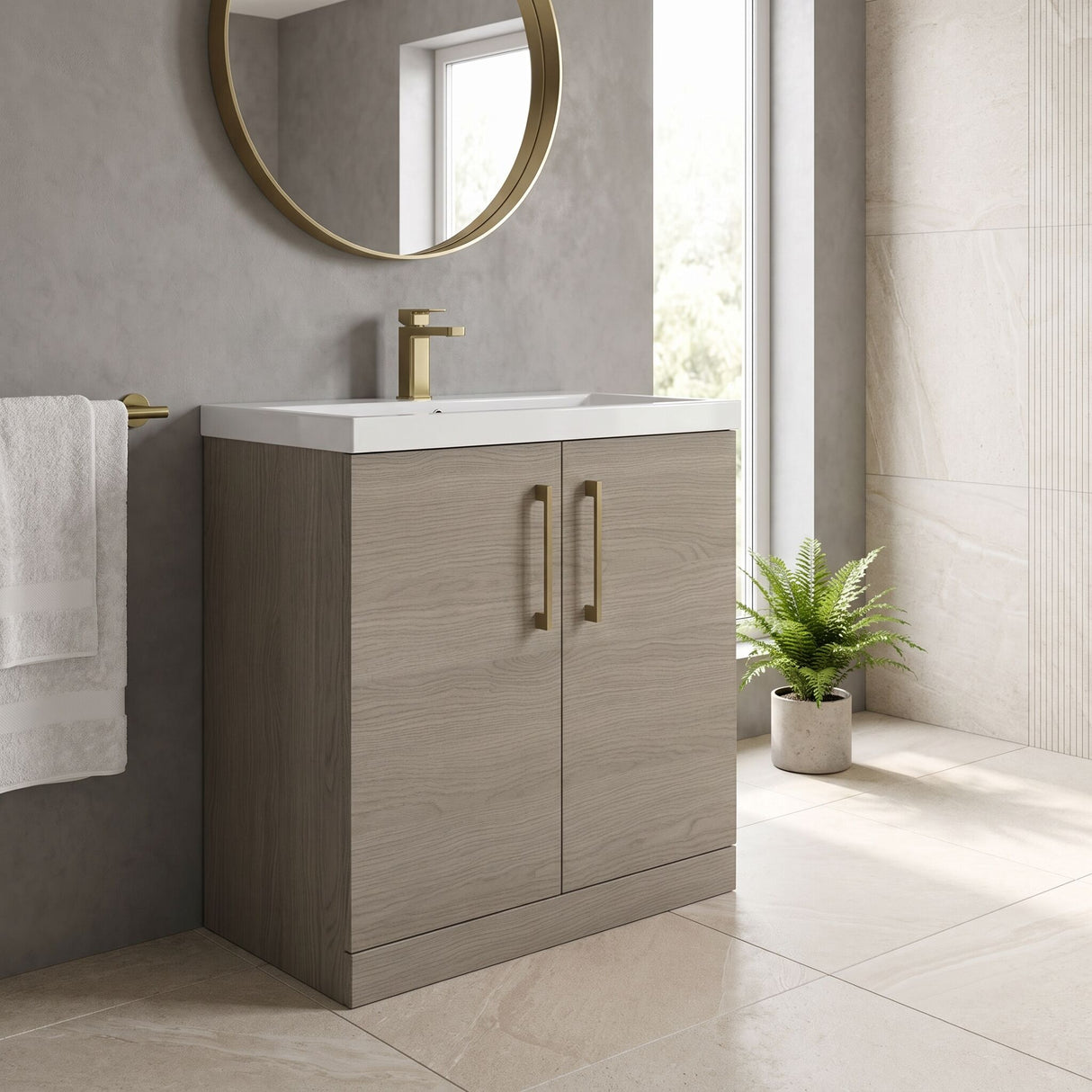 [BALARN2505AH017] Bramshall Floor Standing 2 Door Vanity Basin Unit with Mid-Edge Basin, 800mm, Choice of Colour and Handle Finish - Lifestyle 3