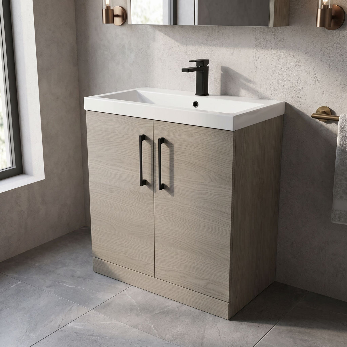 [BALARN2505AH018] Bramshall Floor Standing 2 Door Vanity Basin Unit with Mid-Edge Basin, 800mm, Choice of Colour and Handle Finish - Lifestyle 2