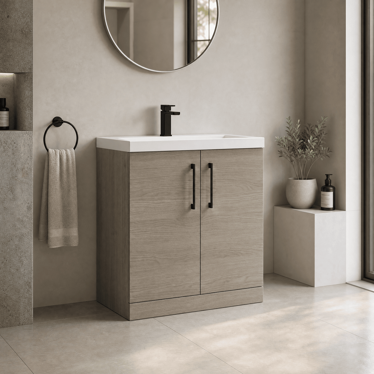[BALARN2505AH018] Bramshall Floor Standing 2 Door Vanity Basin Unit with Mid-Edge Basin, 800mm, Choice of Colour and Handle Finish - Lifestyle 3
