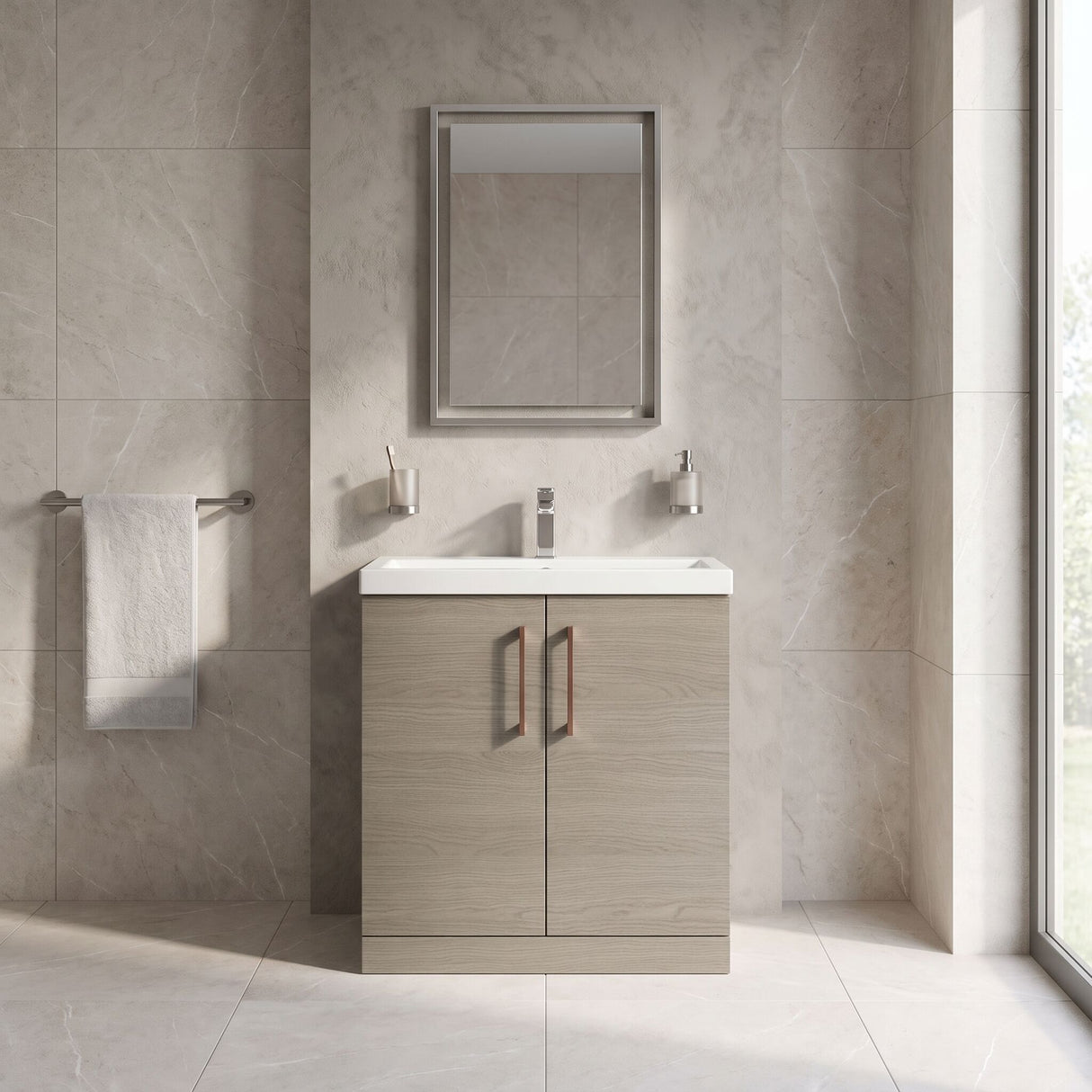 [BALARN2505AH019] Bramshall Floor Standing 2 Door Vanity Basin Unit with Mid-Edge Basin, 800mm, Choice of Colour and Handle Finish - Lifestyle 1