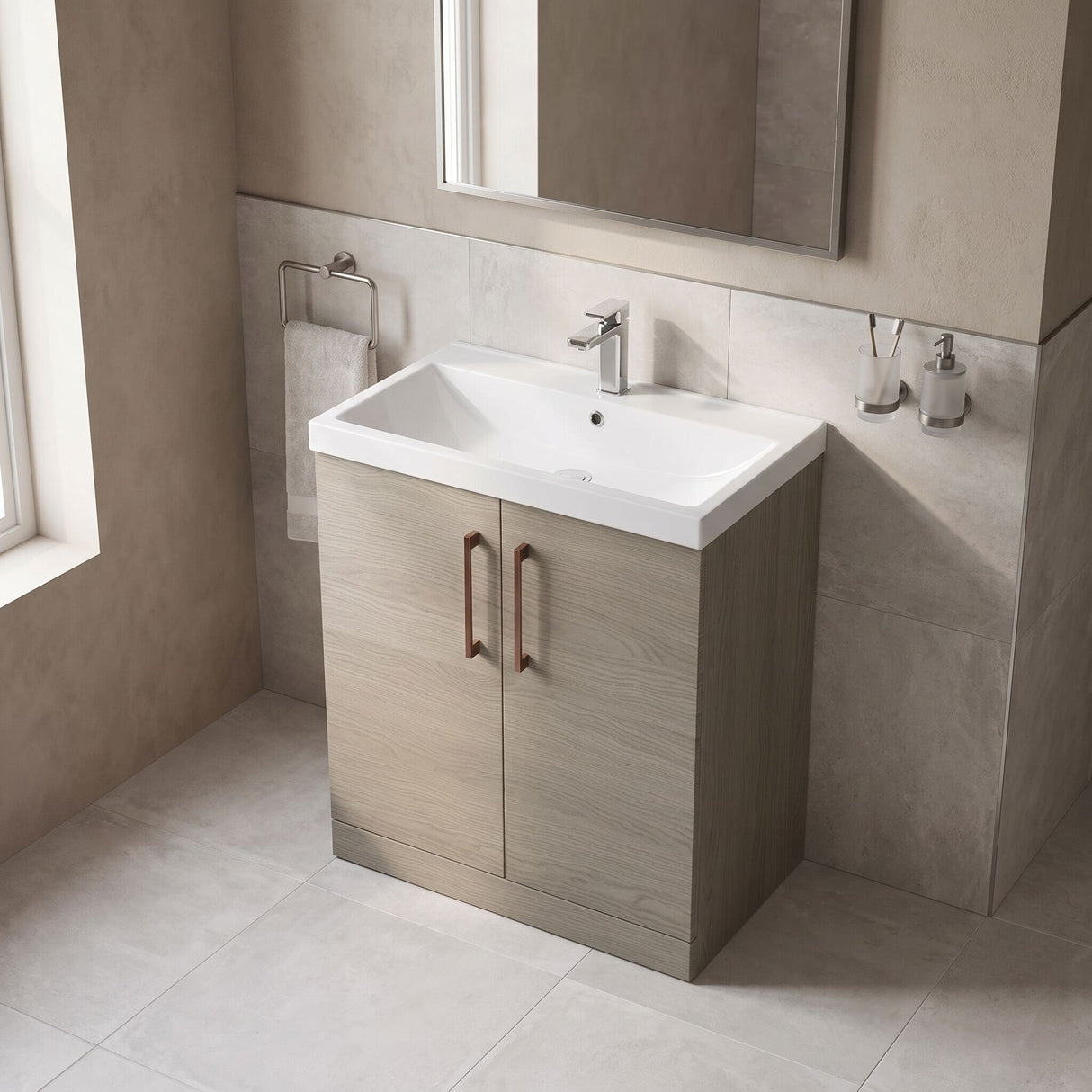 [BALARN2505AH019] Bramshall Floor Standing 2 Door Vanity Basin Unit with Mid-Edge Basin, 800mm, Choice of Colour and Handle Finish - Lifestyle 2