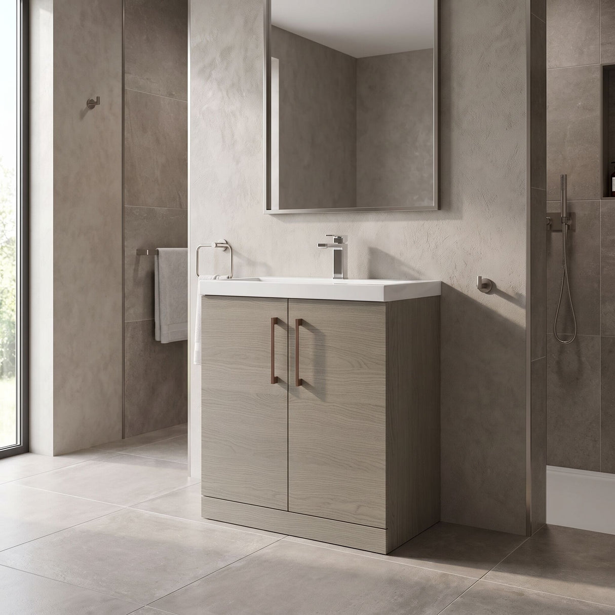 [BALARN2505AH019] Bramshall Floor Standing 2 Door Vanity Basin Unit with Mid-Edge Basin, 800mm, Choice of Colour and Handle Finish - Lifestyle 3