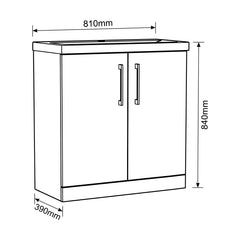 [BALARN2505AH1516] Bramshall Floor Standing 2-Door Vanity & Mid-Edge Basin – Choice of Colour and Handle Finish - Technical Drawing