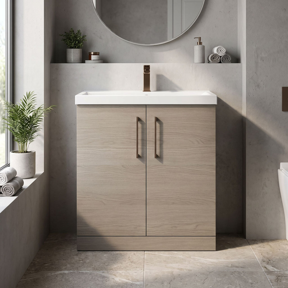 [BALARN2505AH1516] Bramshall Floor Standing 2 Door Vanity Basin Unit with Mid-Edge Basin, 800mm, Choice of Colour and Handle Finish - Lifestyle 1
