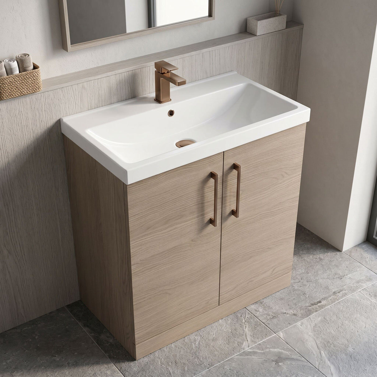 [BALARN2505AH1516] Bramshall Floor Standing 2 Door Vanity Basin Unit with Mid-Edge Basin, 800mm, Choice of Colour and Handle Finish - Lifestyle 2