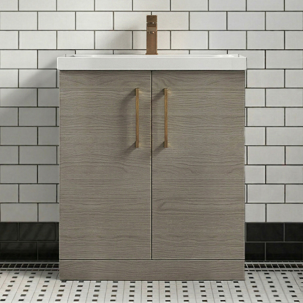 [BALARN2505AH1516] Bramshall Floor Standing 2 Door Vanity Basin Unit with Mid-Edge Basin, 800mm, Choice of Colour and Handle Finish - Silo