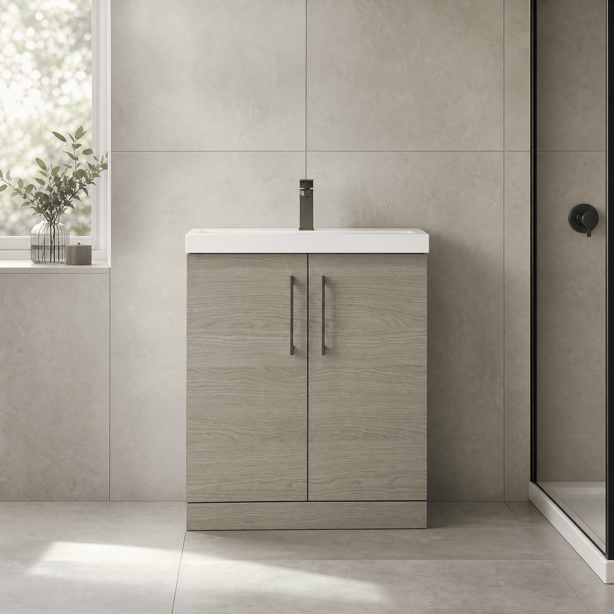 [BALARN2505AH716] Bramshall Floor Standing 2 Door Vanity Basin Unit with Mid-Edge Basin, 800mm, Choice of Colour and Handle Finish - Lifestyle 1