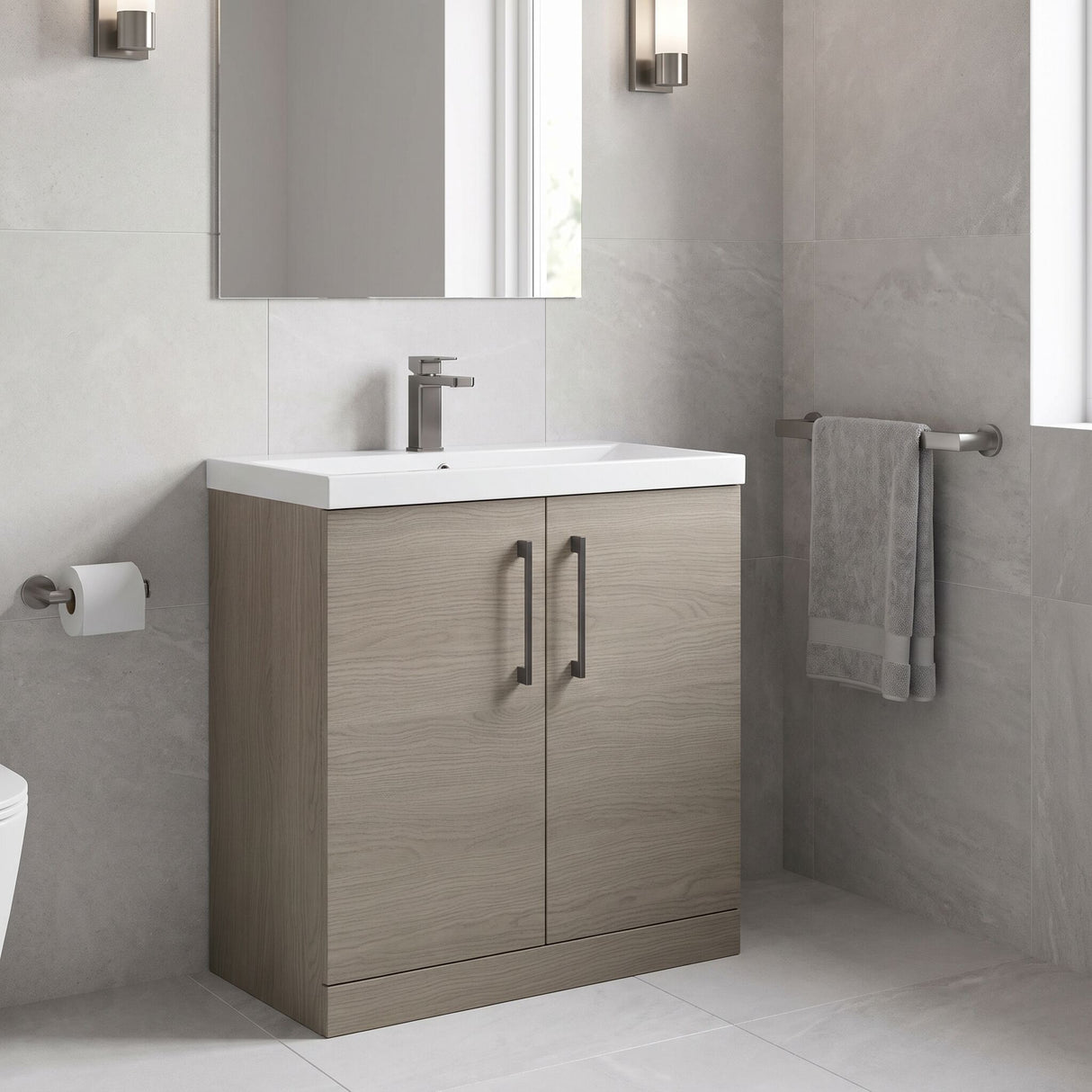 [BALARN2505AH716] Bramshall Floor Standing 2 Door Vanity Basin Unit with Mid-Edge Basin, 800mm, Choice of Colour and Handle Finish - Lifestyle 3