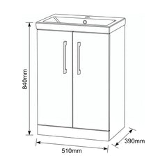 [BALARN2901AH017] Bramshall Floor Standing 2-Door Vanity & Mid-Edge Basin – Choice of Colour and Handle Finish - Technical Drawing