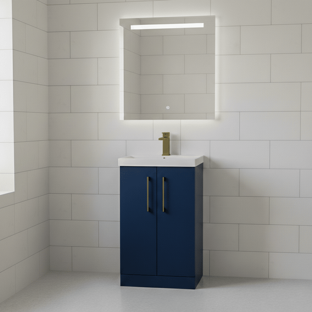 [BALARN2901AH017] Bramshall Floor Standing 2 Door Vanity Basin Unit with Mid-Edge Basin, 500mm, Choice of Colour and Handle Finish - Lifestyle 1