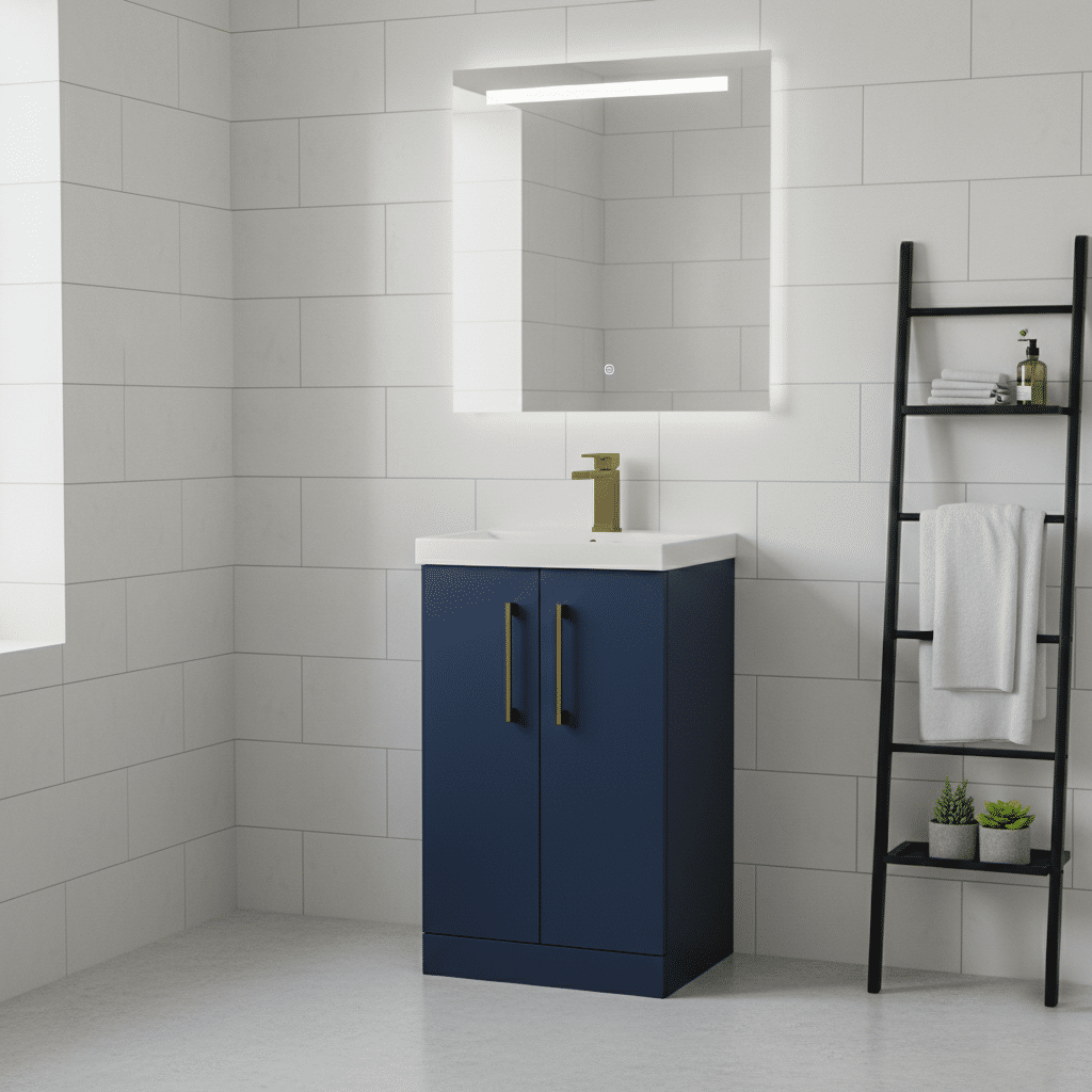 [BALARN2901AH017] Bramshall Floor Standing 2 Door Vanity Basin Unit with Mid-Edge Basin, 500mm, Choice of Colour and Handle Finish - Lifestyle 2