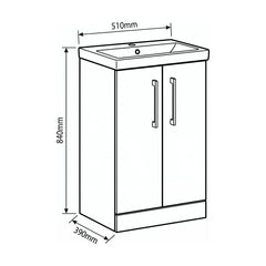 [BALARN2901AH018] Bramshall Floor Standing 2-Door Vanity & Mid-Edge Basin – Choice of Colour and Handle Finish - Technical Drawing