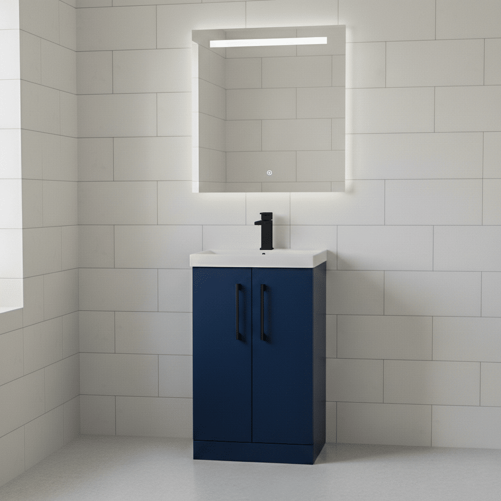 [BALARN2901AH018] Bramshall Floor Standing 2 Door Vanity Basin Unit with Mid-Edge Basin, 500mm, Choice of Colour and Handle Finish - Lifestyle 1