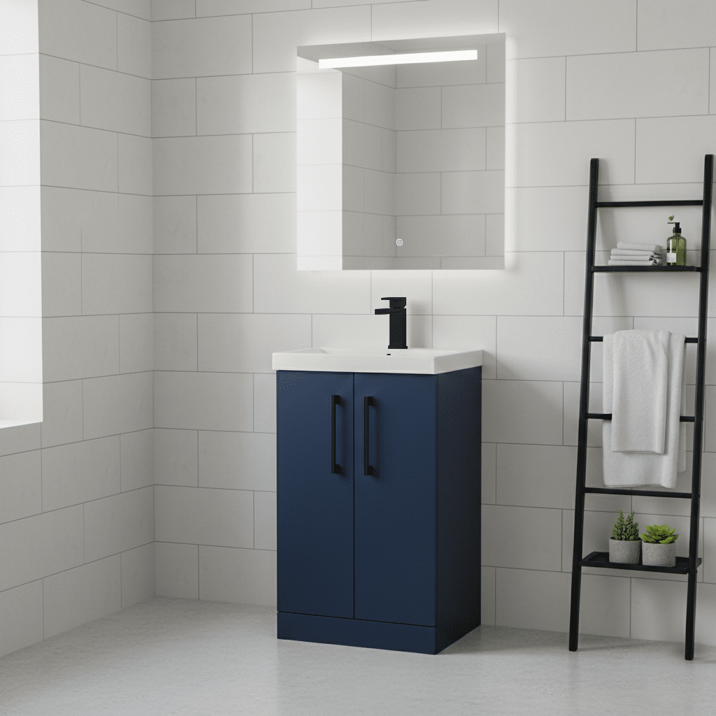 [BALARN2901AH018] Bramshall Floor Standing 2 Door Vanity Basin Unit with Mid-Edge Basin, 500mm, Choice of Colour and Handle Finish - Lifestyle 2