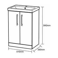 [BALARN2901AH716] Bramshall Floor Standing 2-Door Vanity & Mid-Edge Basin – Choice of Colour and Handle Finish - Technical Drawing