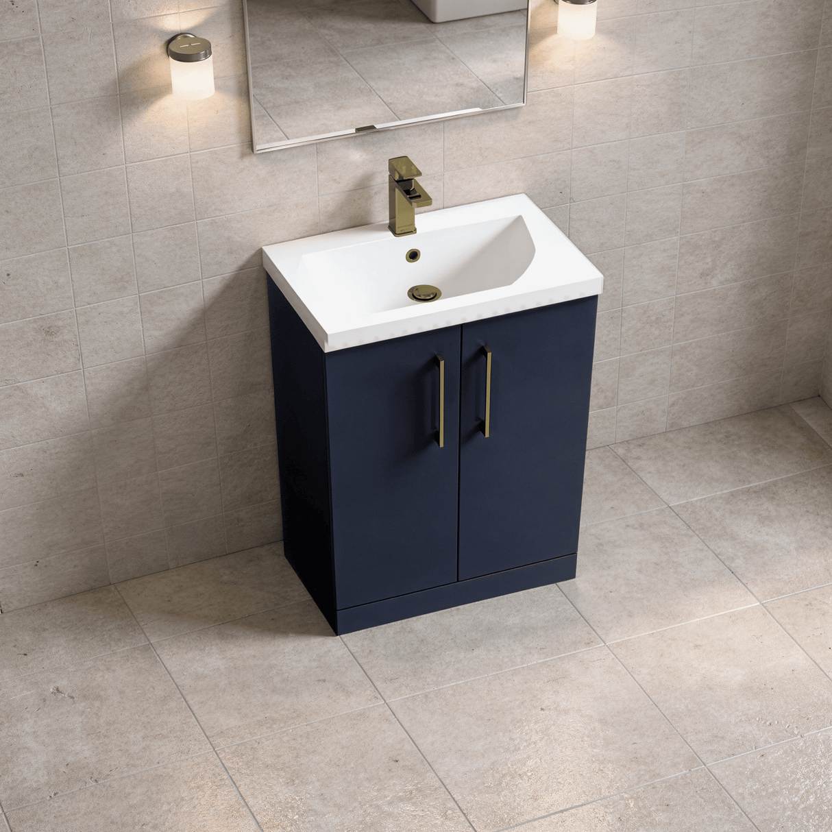 [BALARN2903AH017] Bramshall Floor Standing 2 Door Vanity Basin Unit with Mid-Edge Basin, 600mm, Choice of Colour and Handle Finish - Lifestyle 3