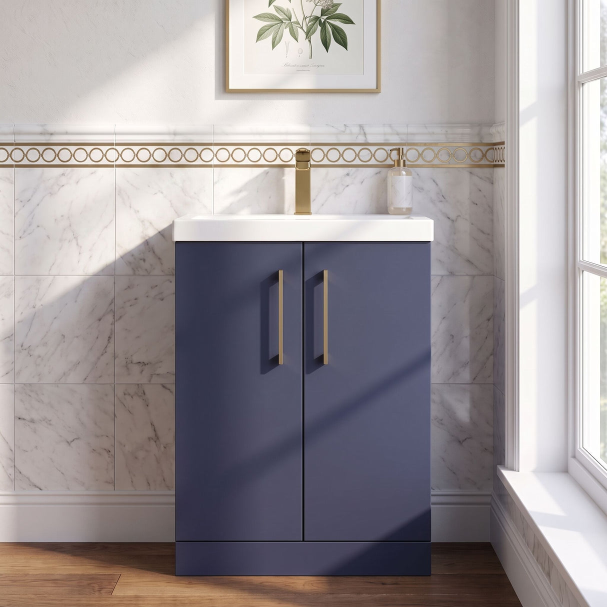 [BALARN2903AH017] Bramshall Floor Standing 2 Door Vanity Basin Unit with Mid-Edge Basin, 600mm, Choice of Colour and Handle Finish - Silo
