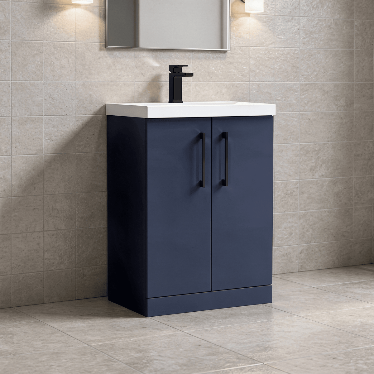 [BALARN2903AH018] Bramshall Floor Standing 2 Door Vanity Basin Unit with Mid-Edge Basin, 600mm, Choice of Colour and Handle Finish - Lifestyle 2