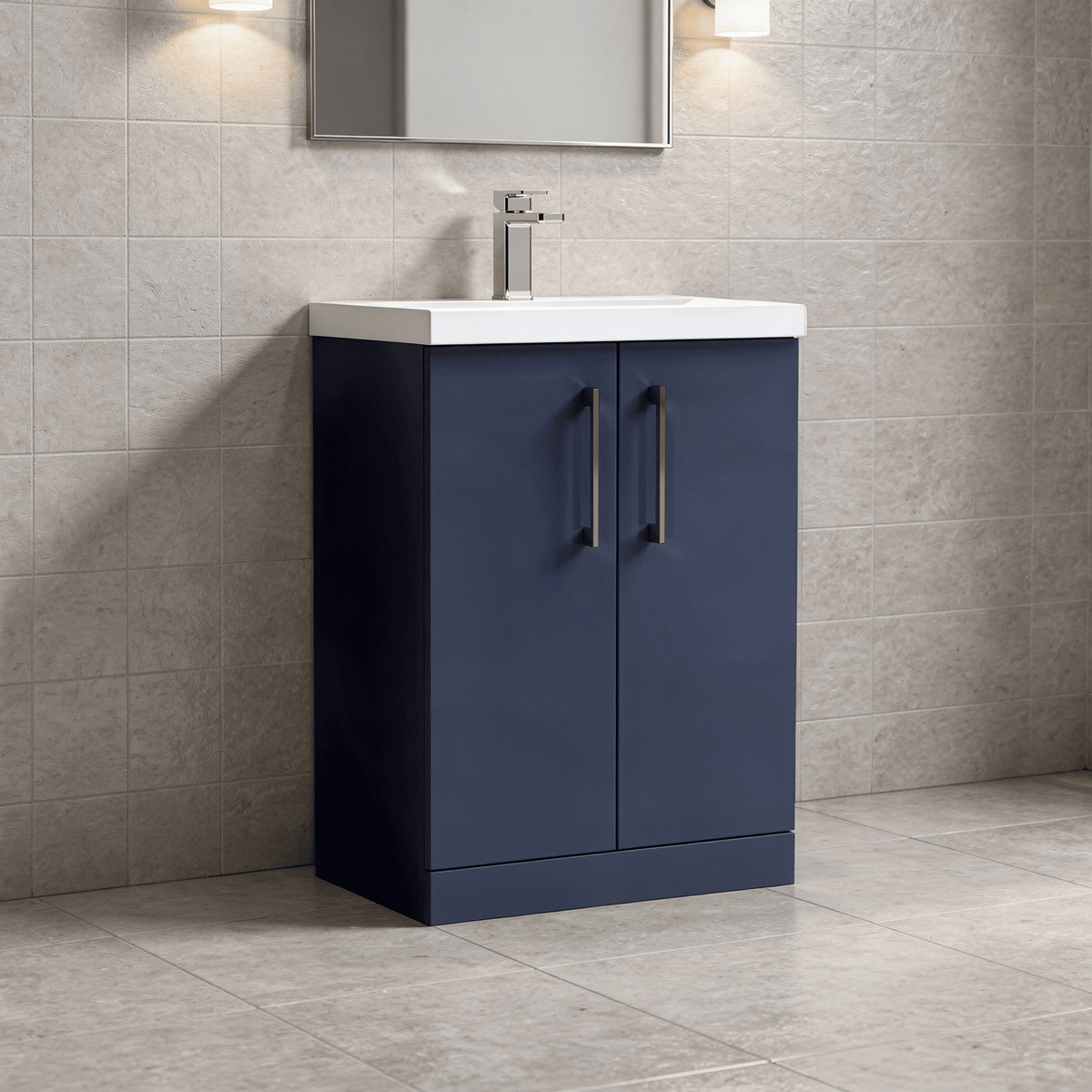 [BALARN2903AH019] Bramshall Floor Standing 2 Door Vanity Basin Unit with Mid-Edge Basin, 600mm, Choice of Colour and Handle Finish - Lifestyle 2