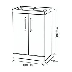 [BALARN2903AH1516] Bramshall Floor Standing 2-Door Vanity & Mid-Edge Basin – Choice of Colour and Handle Finish - Technical Drawing