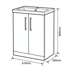 [BALARN2903AH716] Bramshall Floor Standing 2-Door Vanity & Mid-Edge Basin – Choice of Colour and Handle Finish - Technical Drawing
