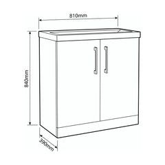 [BALARN2905AH017] Bramshall Floor Standing 2-Door Vanity & Mid-Edge Basin – Choice of Colour and Handle Finish - Technical Drawing