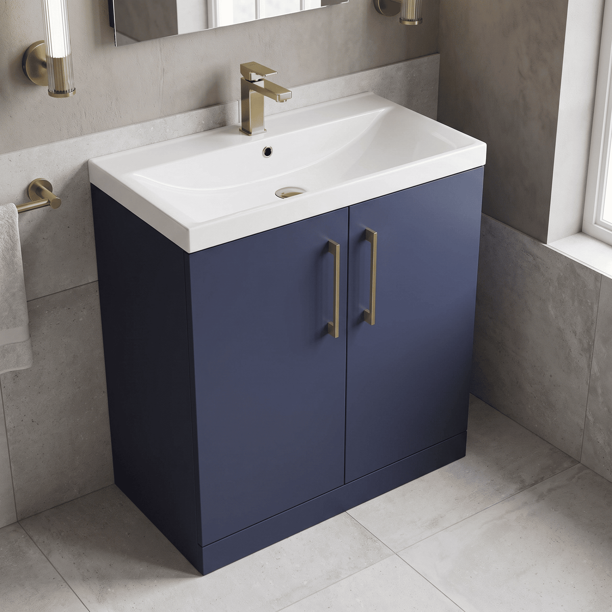 [BALARN2905AH017] Bramshall Floor Standing 2 Door Vanity Basin Unit with Mid-Edge Basin, 800mm, Choice of Colour and Handle Finish - Lifestyle 2