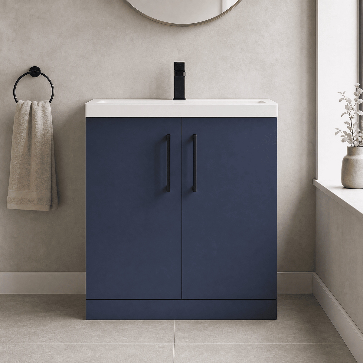 [BALARN2905AH018] Bramshall Floor Standing 2 Door Vanity Basin Unit with Mid-Edge Basin, 800mm, Choice of Colour and Handle Finish - Lifestyle 1
