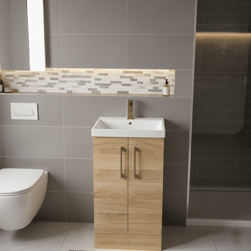 [BALARN3001AH017] Bramshall Floor Standing 2 Door Vanity Basin Unit with Mid-Edge Basin, 500mm, Choice of Colour and Handle Finish - Lifestyle 1