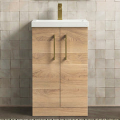 [BALARN3001AH017] Bramshall Floor Standing 2 Door Vanity Basin Unit with Mid-Edge Basin, 500mm, Choice of Colour and Handle Finish - Studio Shot