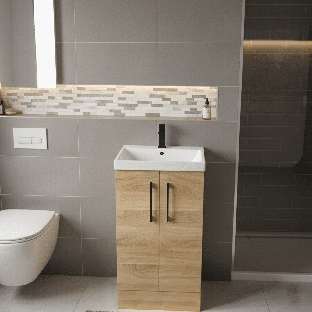 [BALARN3001AH018] Bramshall Floor Standing 2 Door Vanity Basin Unit with Mid-Edge Basin, 500mm, Choice of Colour and Handle Finish - Lifestyle 1
