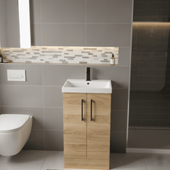 [BALARN3001AH018] Bramshall Floor Standing 2 Door Vanity Basin Unit with Mid-Edge Basin, 500mm, Choice of Colour and Handle Finish - Lifestyle 1