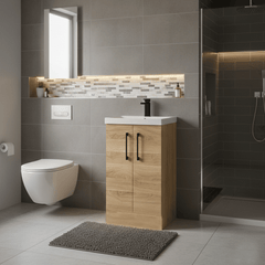 [BALARN3001AH018] Bramshall Floor Standing 2 Door Vanity Basin Unit with Mid-Edge Basin, 500mm, Choice of Colour and Handle Finish - Lifestyle 2