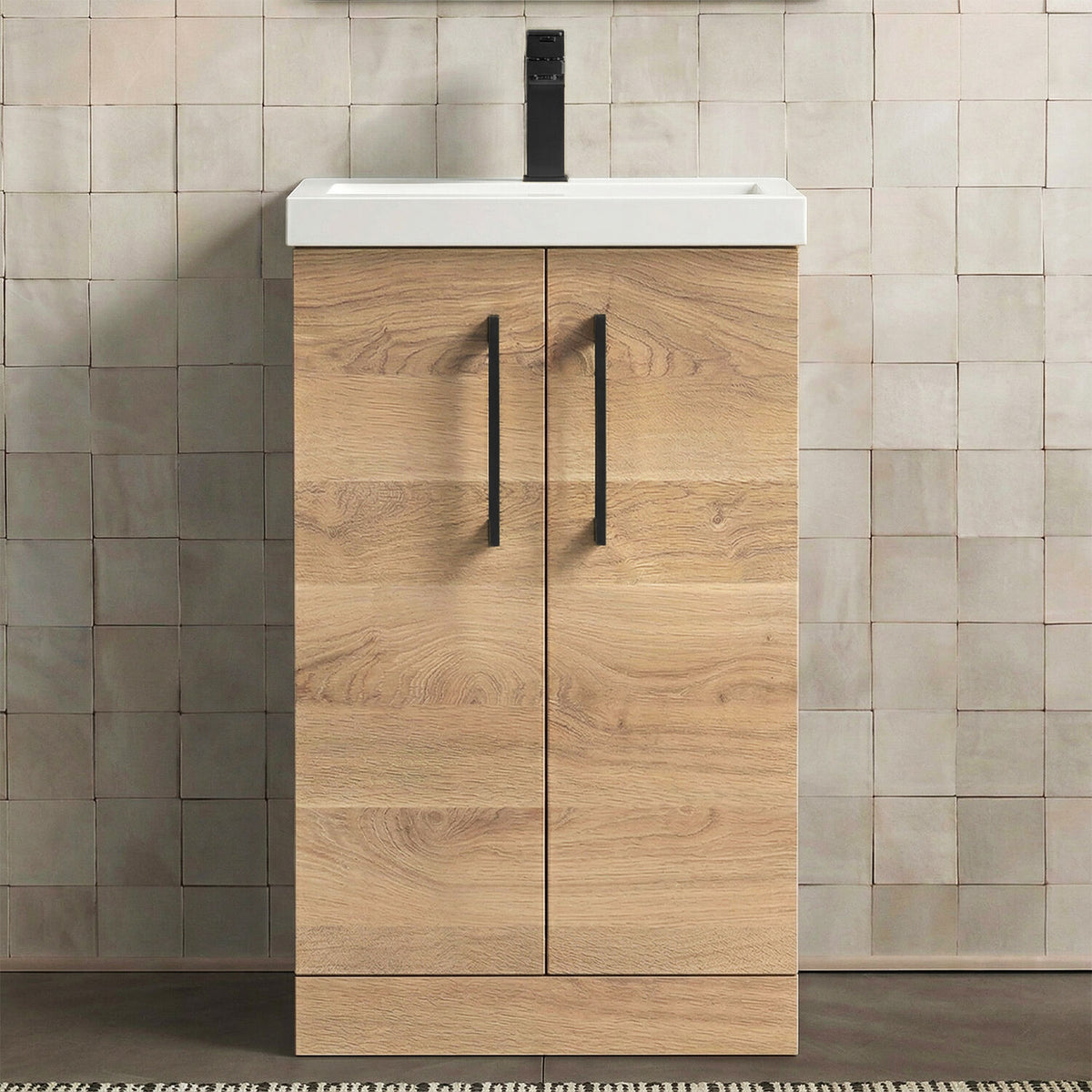 [BALARN3001AH018] Bramshall Floor Standing 2 Door Vanity Basin Unit with Mid-Edge Basin, 500mm, Choice of Colour and Handle Finish - Studio Shot