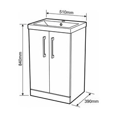 [BALARN3001AH019] Bramshall Floor Standing 2-Door Vanity & Mid-Edge Basin – Choice of Colour and Handle Finish - Technical Drawing