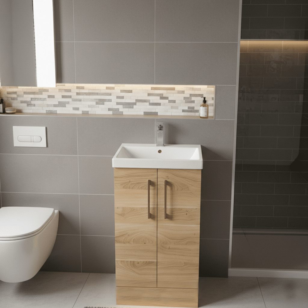 [BALARN3001AH019] Bramshall Floor Standing 2 Door Vanity Basin Unit with Mid-Edge Basin, 500mm, Choice of Colour and Handle Finish - Lifestyle 1