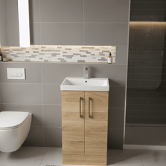 [BALARN3001AH019] Bramshall Floor Standing 2 Door Vanity Basin Unit with Mid-Edge Basin, 500mm, Choice of Colour and Handle Finish - Lifestyle 1