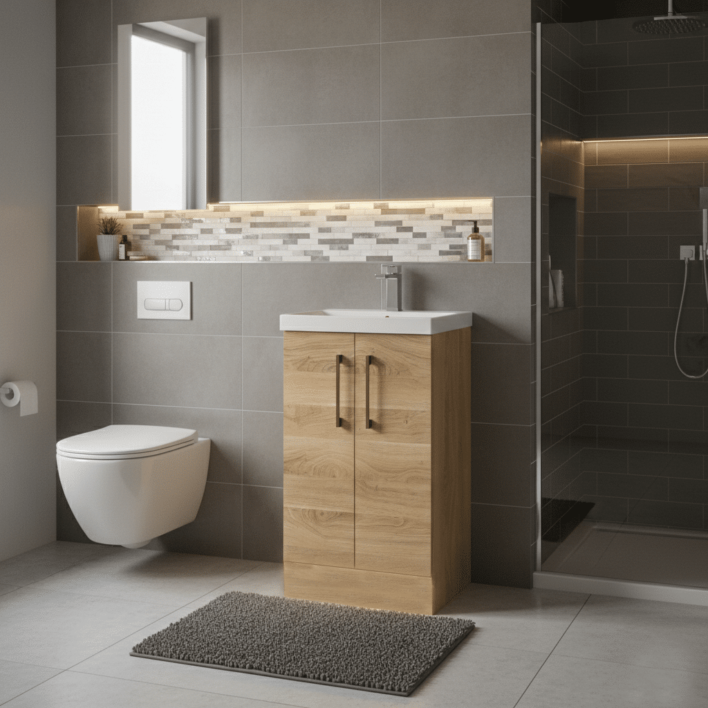 [BALARN3001AH019] Bramshall Floor Standing 2 Door Vanity Basin Unit with Mid-Edge Basin, 500mm, Choice of Colour and Handle Finish - Lifestyle 2
