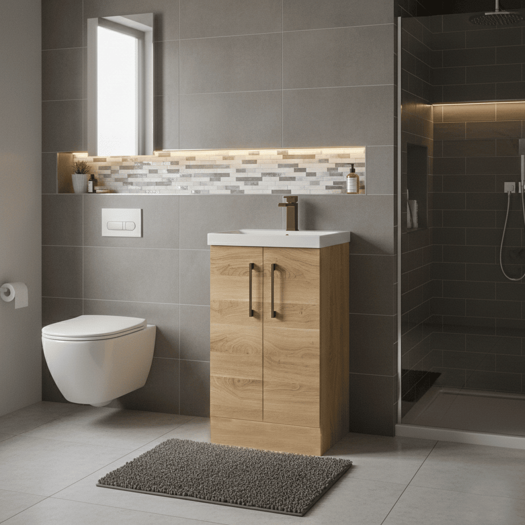 [BALARN3001AH1516] Bramshall Floor Standing 2 Door Vanity Basin Unit with Mid-Edge Basin, 500mm, Choice of Colour and Handle Finish - Lifestyle 2