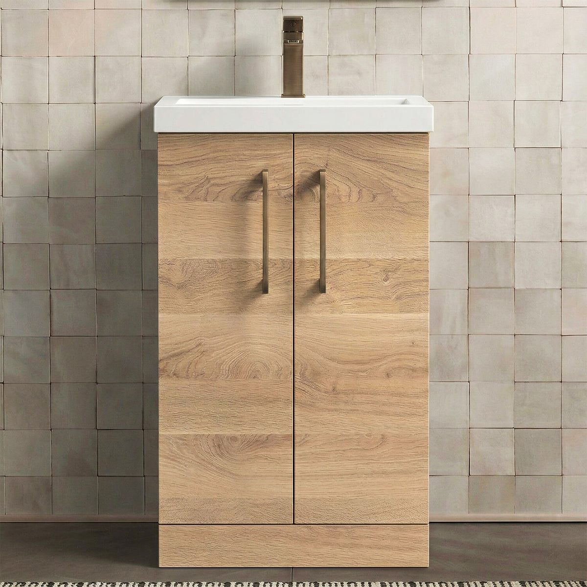 [BALARN3001AH1516] Bramshall Floor Standing 2 Door Vanity Basin Unit with Mid-Edge Basin, 500mm, Choice of Colour and Handle Finish - Studio Shot