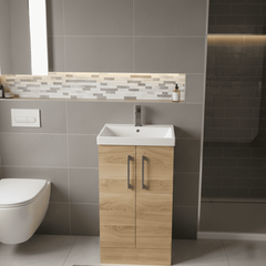 [BALARN3001AH716] Bramshall Floor Standing 2 Door Vanity Basin Unit with Mid-Edge Basin, 500mm, Choice of Colour and Handle Finish - Lifestyle 1