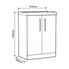 [BALARN3003AH017] Bramshall Floor Standing 2-Door Vanity & Mid-Edge Basin – Choice of Colour and Handle Finish - Technical Drawing