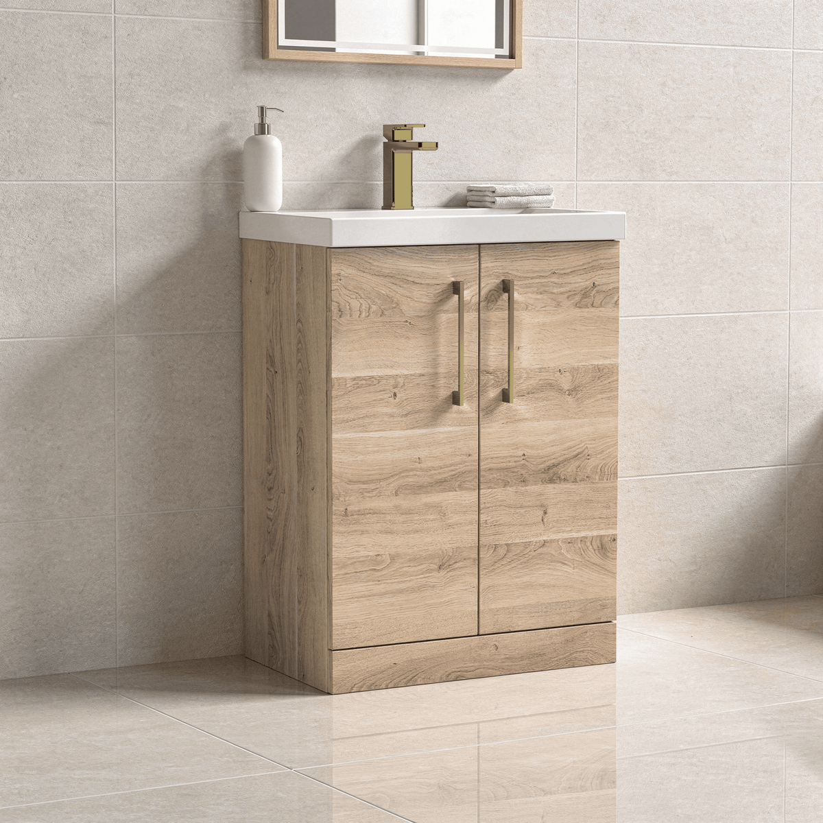 [BALARN3003AH017] Bramshall Floor Standing 2 Door Vanity Basin Unit with Mid-Edge Basin, 600mm, Choice of Colour and Handle Finish - Lifestyle 2